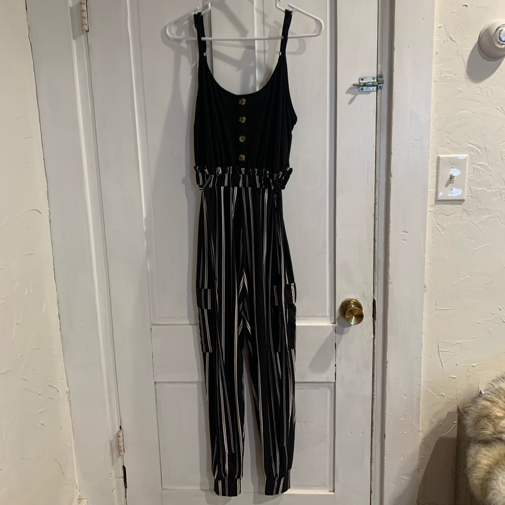 Black and white striped romper
